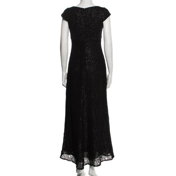 Badgley Mischka black gown cap sleeves back zipper Sequin V Neck Long Dress Med - Picture 2 of 6